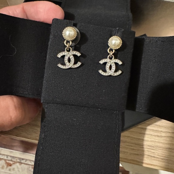 Authentic Chanel Gold and Silver Logo Earrings - Picture 2 of 6